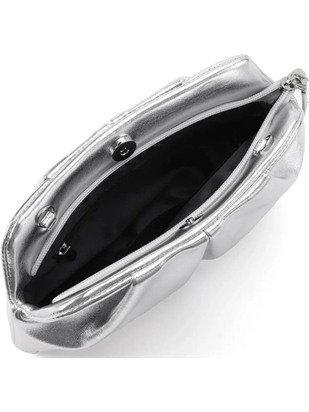 Women's Silver Pleated Pu Clutch Purse For Dressy With Chain Formal Handbag
